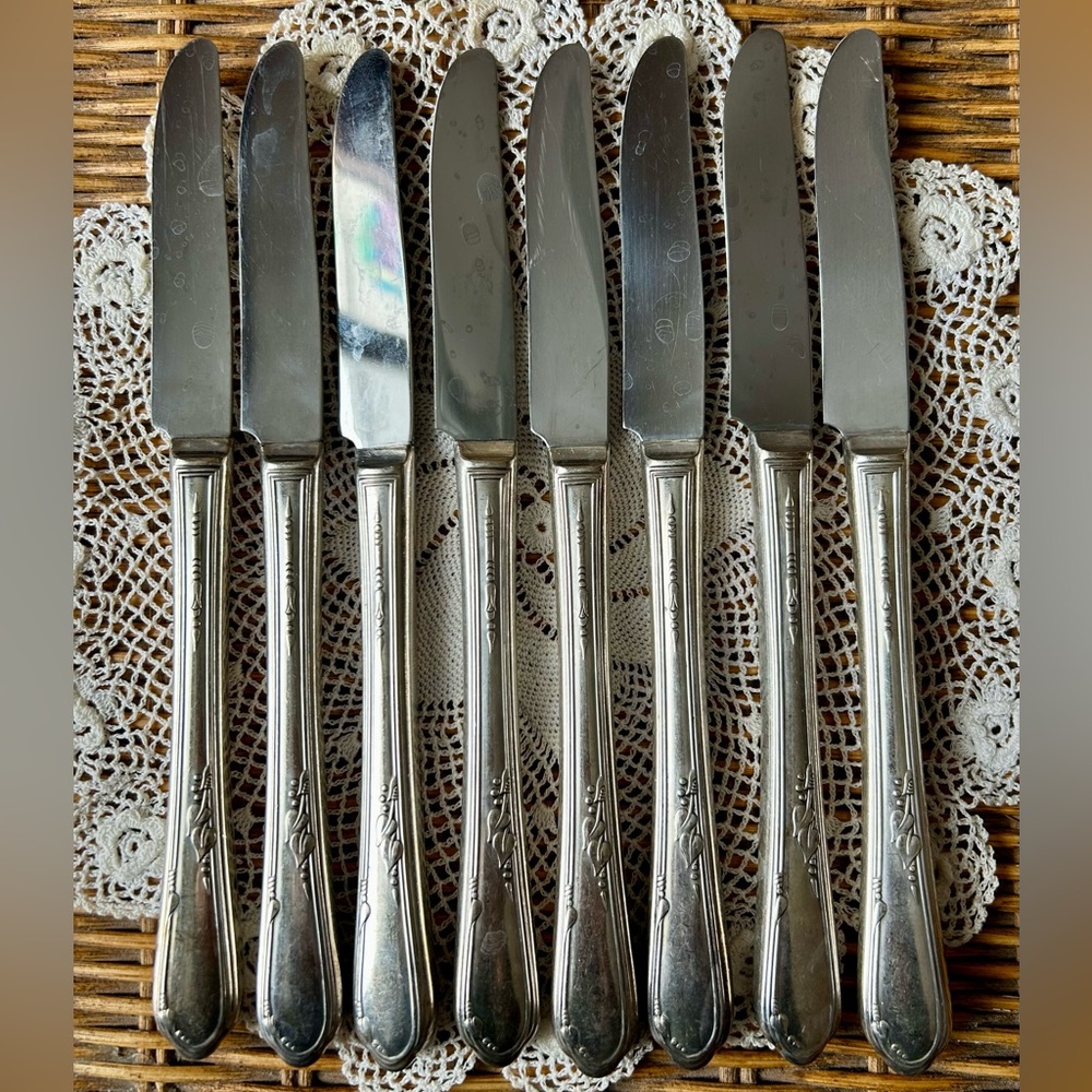 Vintage Rogers Oneida “Meadowbrook” Silver Plate, 1936, Eight Table Knives